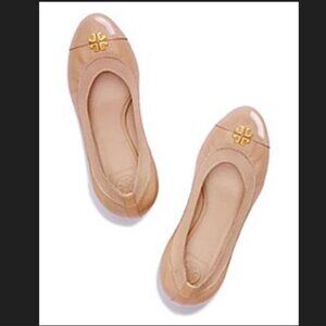 Tory Burch Women's Jolie Leather Cap Toe Wedge Pump Tory Beige Size 9 M